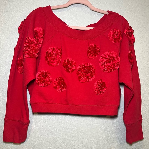 Maeve Three-Dimensional Cropped Floral Sweatshirt Red Flowers Size Small - Picture 2 of 13